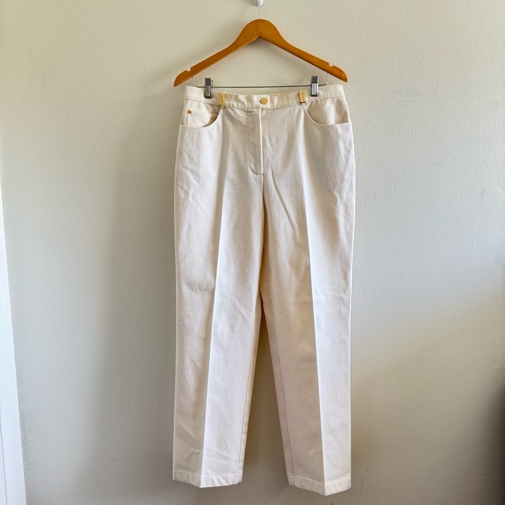 St John Sport Ivory High-Waist Straight Leg Pants size 12